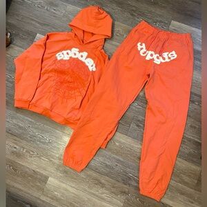 Orange Rhinestone Sp5der Web Full Tracksuit Set